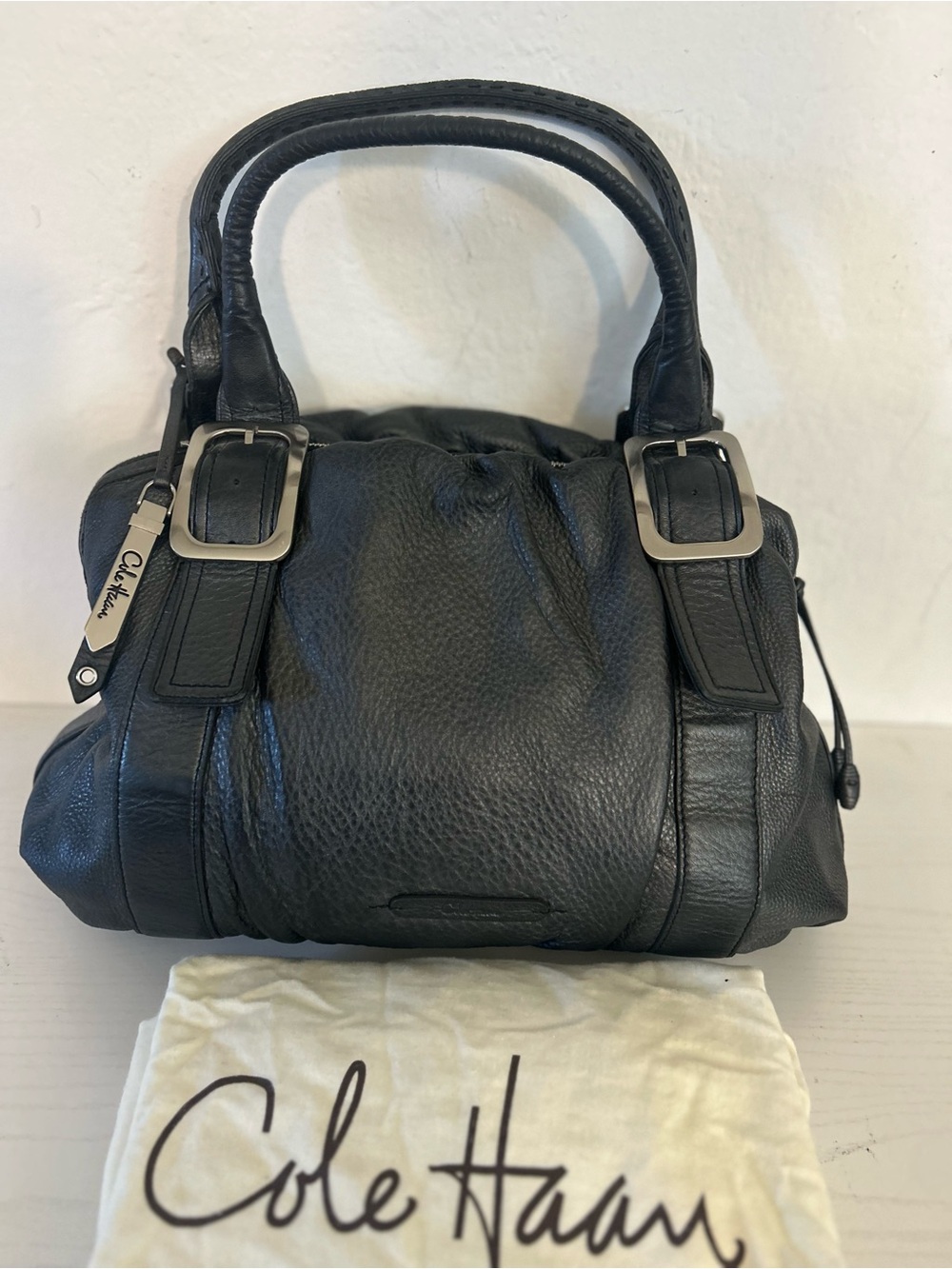 Cole Haan Black Pebbled Leather Satchel Tote